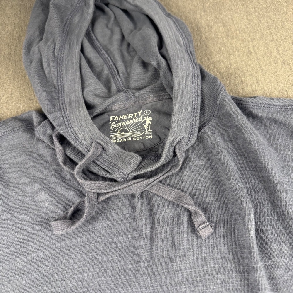 Faherty Sunwashed Organic Cotton Hoodie Mens L Gray Slub Knit Pullover